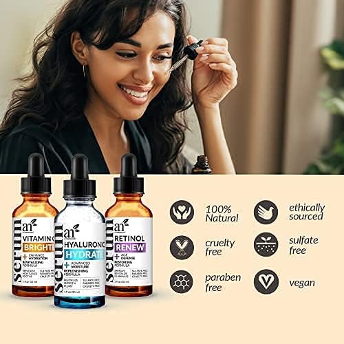 ArtNaturals Anti-Aging-Set with Vitamin-C Retinol and Hyaluronic-Acid - Serum for Anti Wrinkle and Dark Circle Remover – All Natural and Moisturizing (3 x 1 Fl Oz / 30ml) (ANAA-0101)