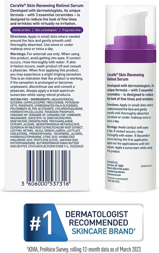 CeraVe Anti Aging Retinol Serum | Cream Serum for Smoothing Fine Lines and Skin Brightening | With Retinol, Hyaluronic Acid, Niacinamide, and Ceramides | 1 Ounce