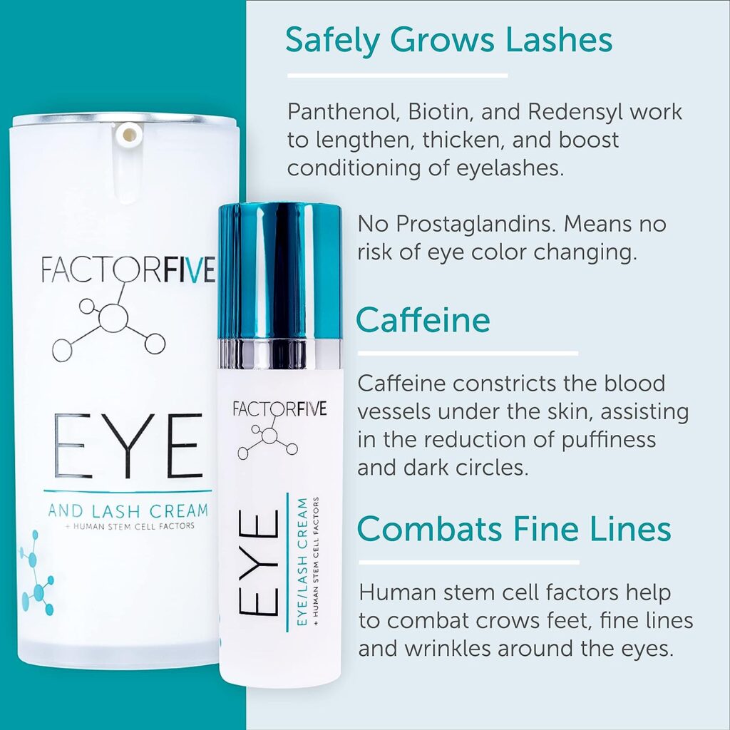 FACTORFIVE Eye and Lash Cream with Human Derived Apidose Stem Cell Growth Factors for Anti-Wrinkle, Collagen Boost, and Acne Scarring Repair, Large Size, 0.5 fl oz/15ml (Eye  Lash Cream)