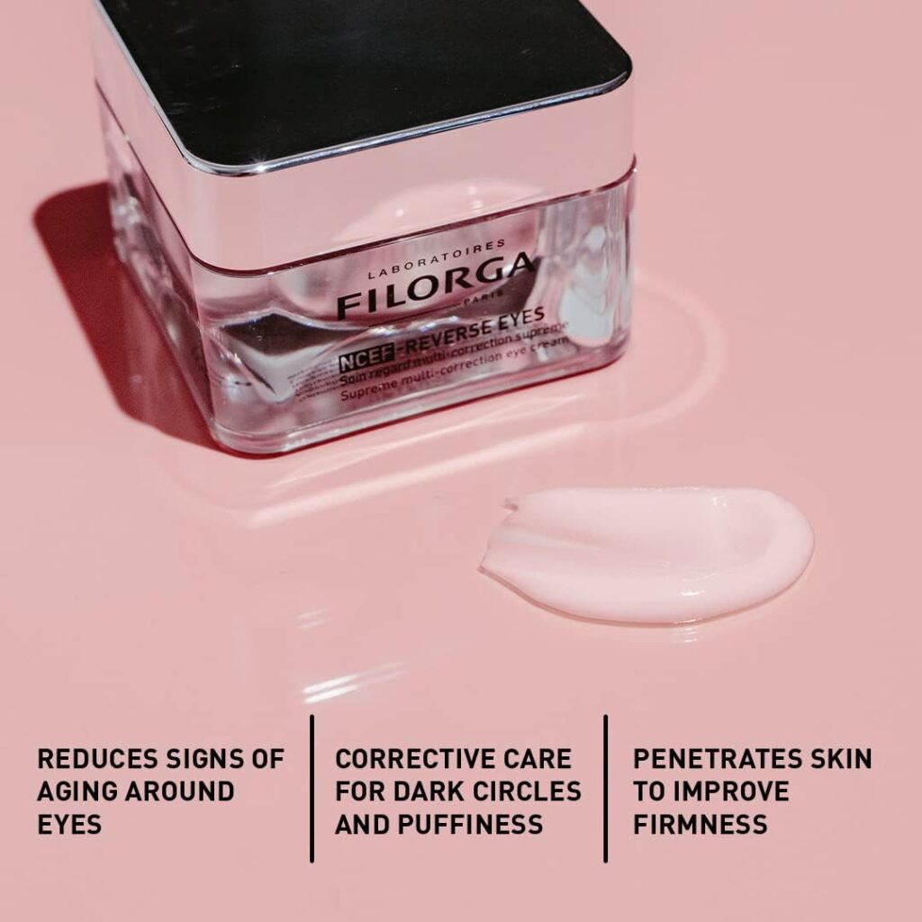 Filorga NCEF-Reverse Eyes Multi-Correction Anti Aging Eye Cream, With Hyaluronic Acid, Collagen, and Vitamin C to Reduce Wrinkles, Dark Circles, and Puffiness and Boost Eye Moisturizing, 0.5 fl. oz.