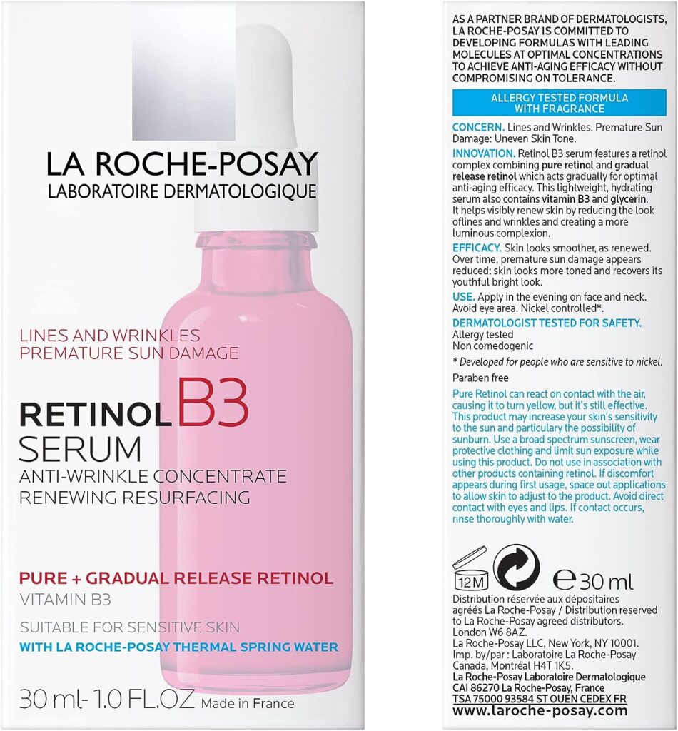 La Roche-Posay Pure Retinol Face Serum with Vitamin B3. Anti Aging Face Serum for Lines, Wrinkles  Premature Sun Damage to Resurface  Hydrate. Suitable for Sensitive Skin, 1.0 Fl. Oz