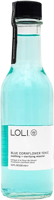 LOLI - Organic Blue Cornflower Tonic Soothing + Clarifying Micellar - Cool Blue Potion For Sensitive Types | Clean, Non-Toxic, Zero Waste Skincare (4.2 fl oz)