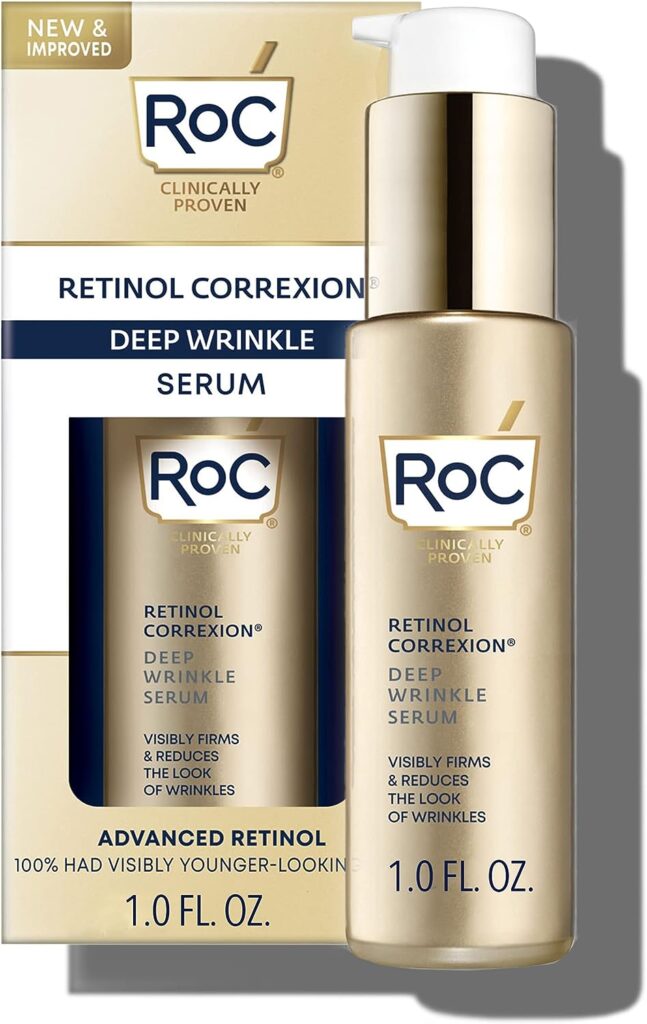 RoC Retinol Correxion Deep Wrinkle Retinol Face Serum with Ascorbic Acid, Daily Anti-Aging Skin Care Treatment for Fine Lines, Dark Spots, Acne Scars, 1 Ounce (Packaging May Vary)